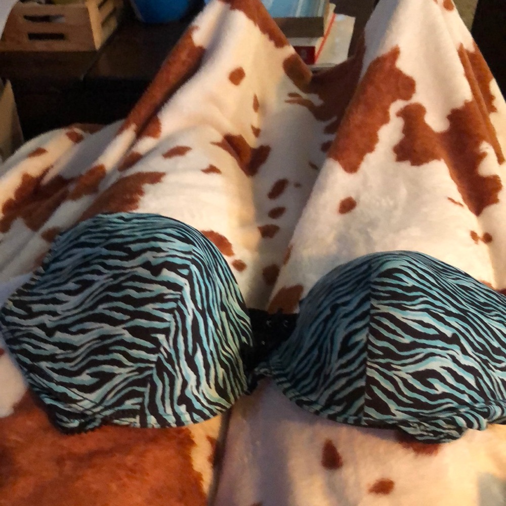Black Fuchsia by Secret Lace Bra Turquoise Zebra Print Excellent Pre-loved Con